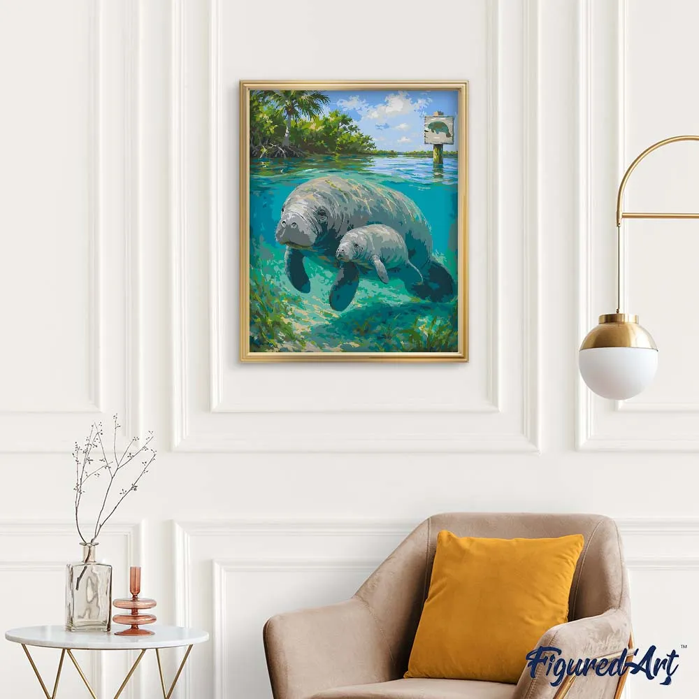 Figured'Art Zeekoe en Baby schilderen op nummer 40x50 cm acryl