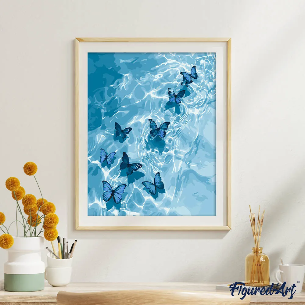 Figured'Art Blauwe vlinders op het water schilderen op nummer 40x50cm
