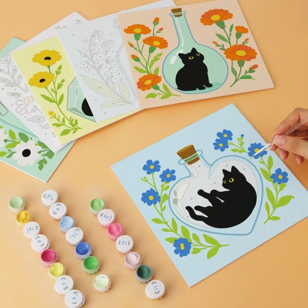 Figured'Art Botanische katten schilderen op nummer 20x20cm 6 stuks