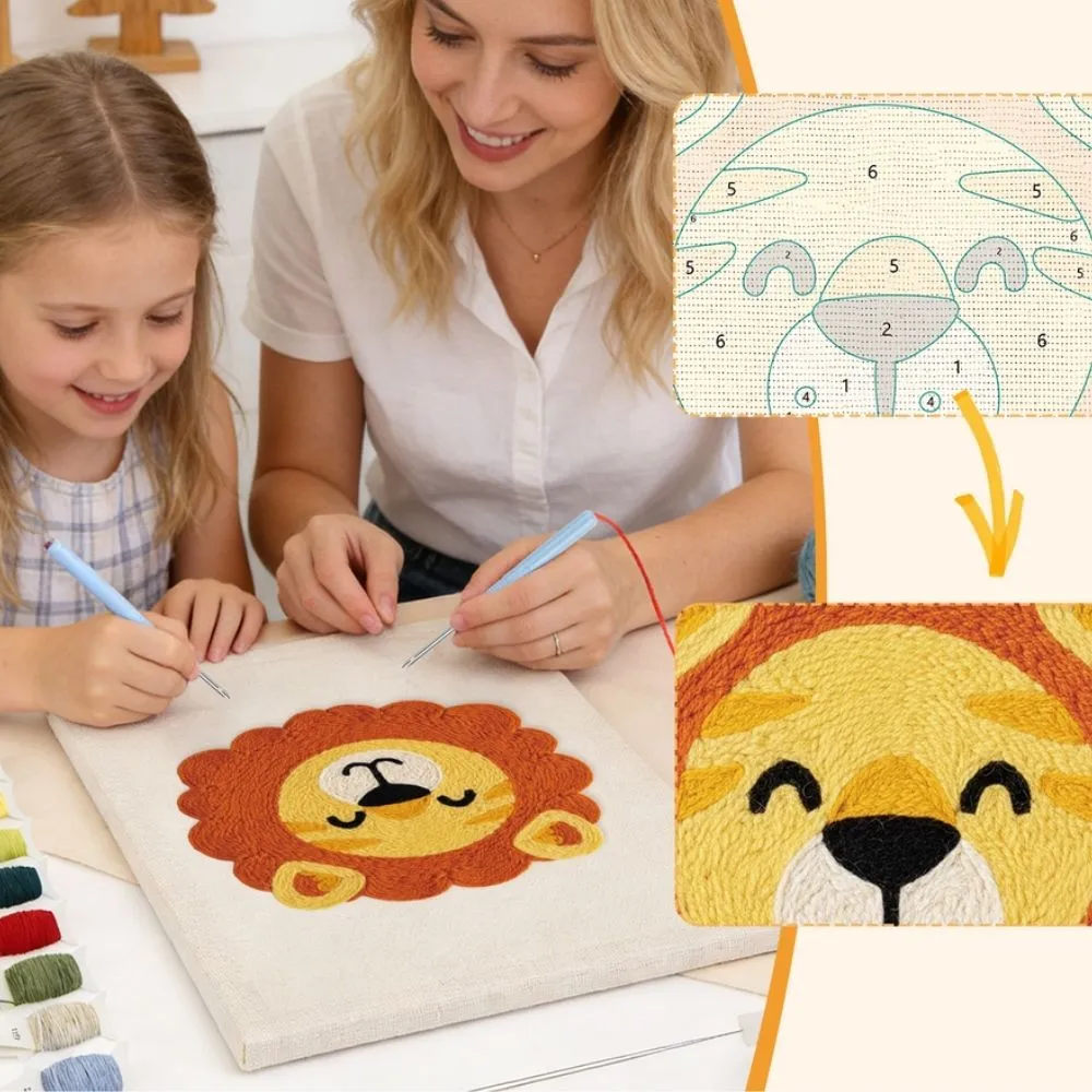 Figured'Art Punch Needle Kleine Leeuw Pakket Katoen met Frame