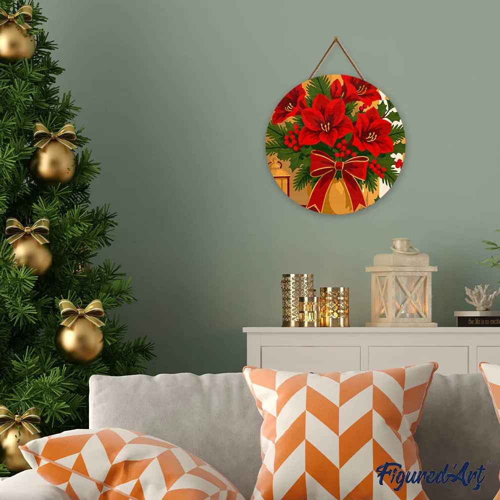 Figured'Art Kerststerren schilderen op nummer houten schijf 30cm gemiddeld
