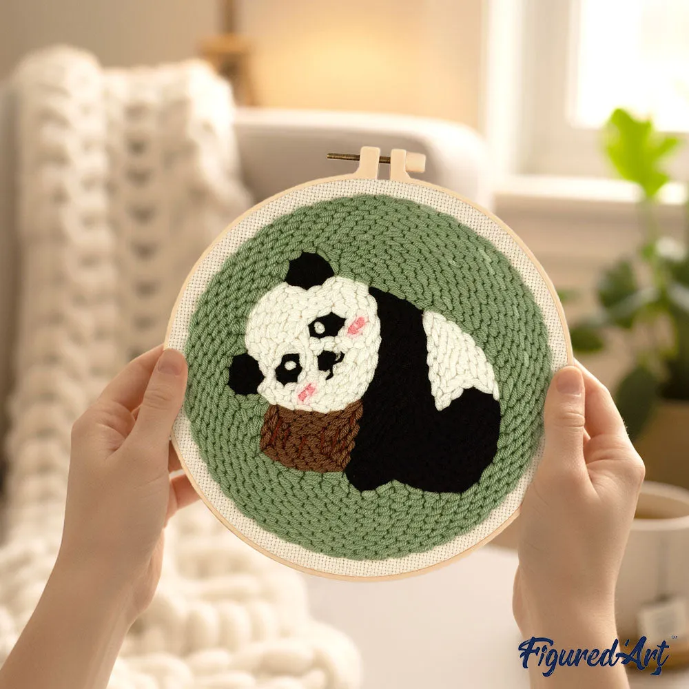Figured'Art Panda 1 punch needle pakket rond 20cm wol