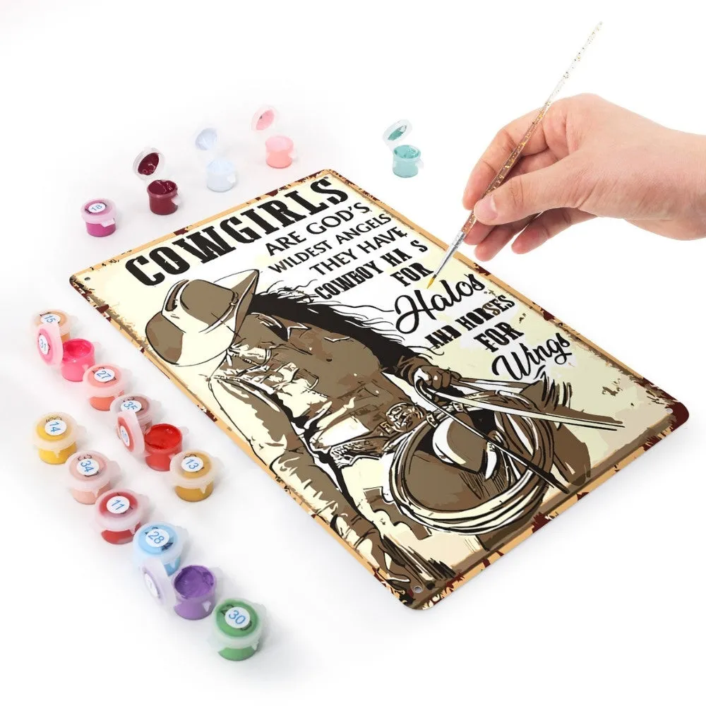 Figured'Art Cowgirls schilderen op nummer metalen poster 30x20 cm