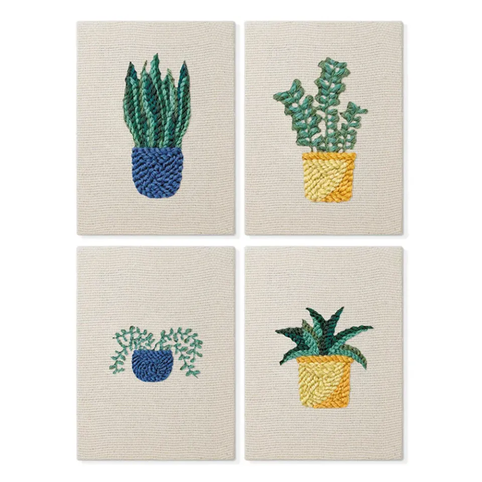 Figured'Art Punch Needle Set Groene Oase 4 stuks 15x20cm