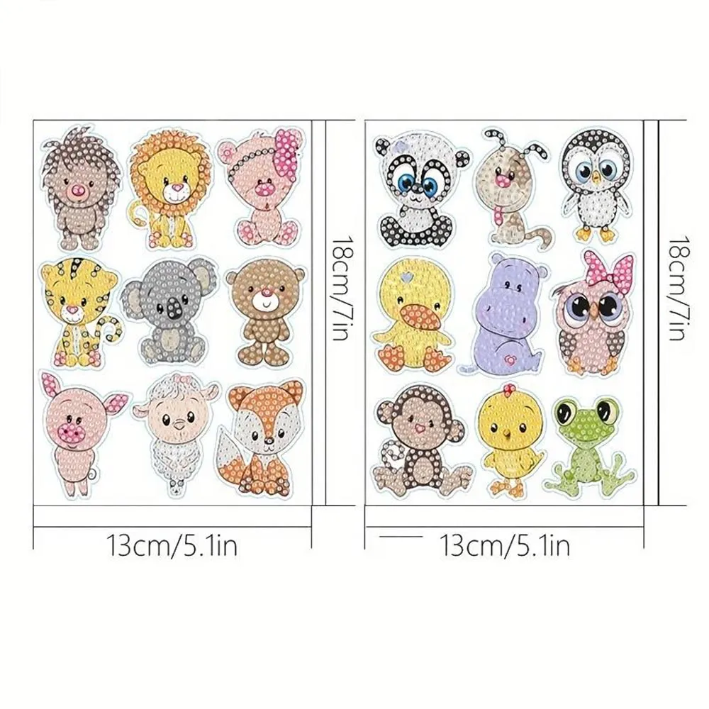 Figured'Art Dieren diamond painting stickers 18 stuks rond