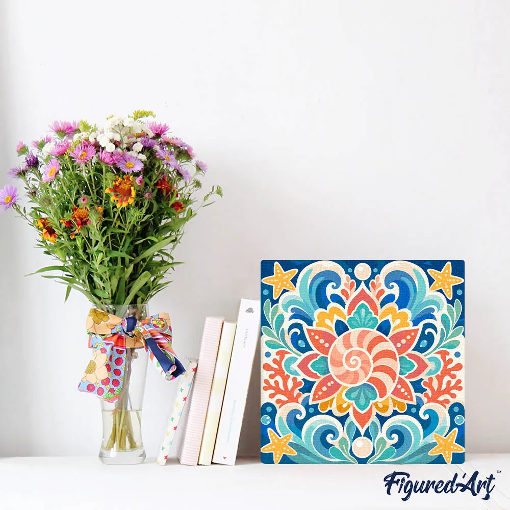 Figured'Art Schelpenmandala Schilderen op Nummer 20x20 cm Frame