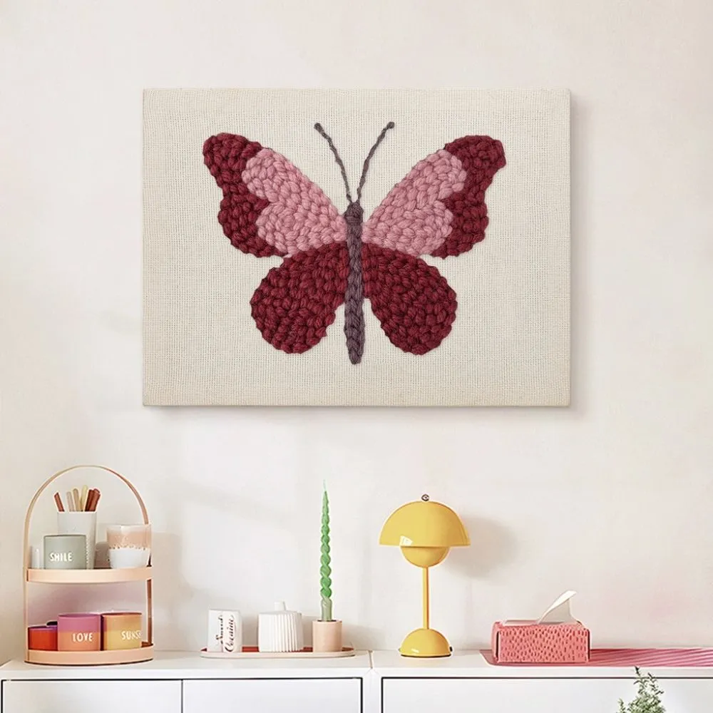 Figured'Art Roze Vlinder punch needle pakket 20x30cm katoen