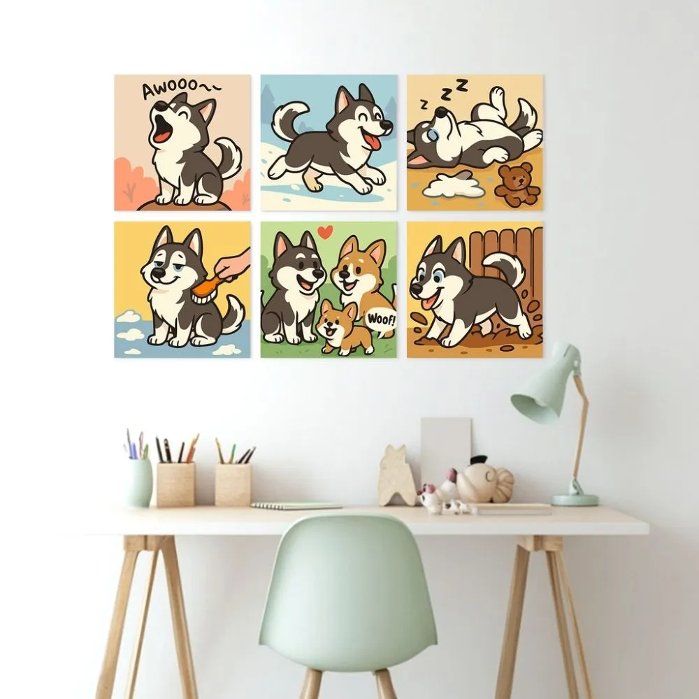 Figured'Art Mini Husky-spirit schilderen op nummer 20x20cm 6 stuks