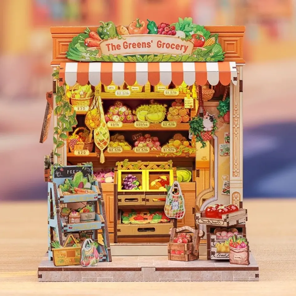 Figured'Art Klein Fruitwinkeltje miniatuurhuisje met led 19,7 cm