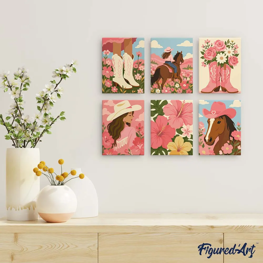 Figured'Art Mini Serie Roze Cowgirl schilderen op nummer 15x20cm set van 6