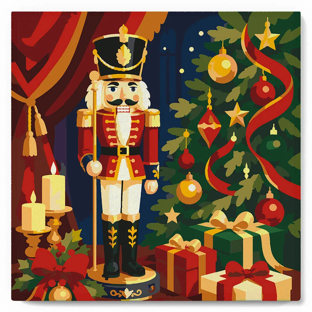 Figured'Art Mini Schilderen op Nummer Kerstnotenkraker 20x20 cm met frame