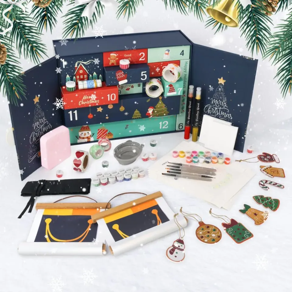 Figured'Art Vrolijk Kerstfeest adventskalender schilderen op nummer blauw
