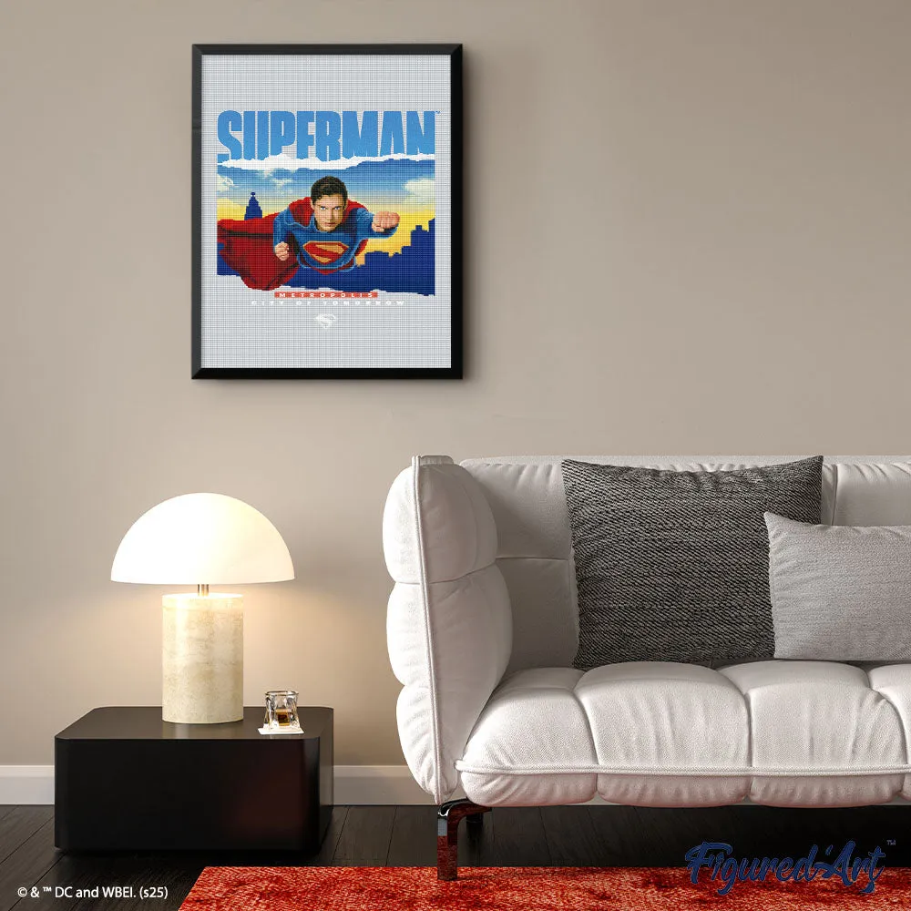 Figured'Art Superman met skyline diamond painting 40x50cm ingelijst