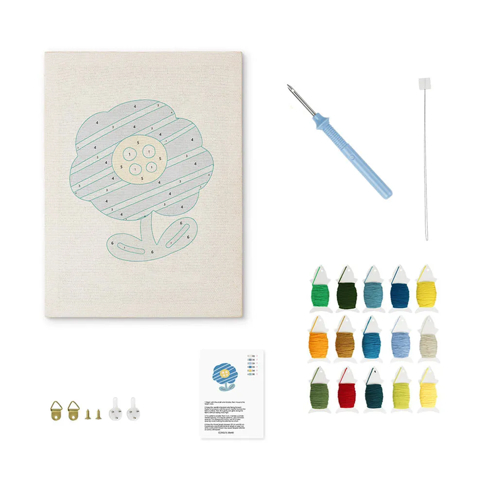Figured'Art Punch Needle Blauwe Bloem pakket 20x30cm katoen