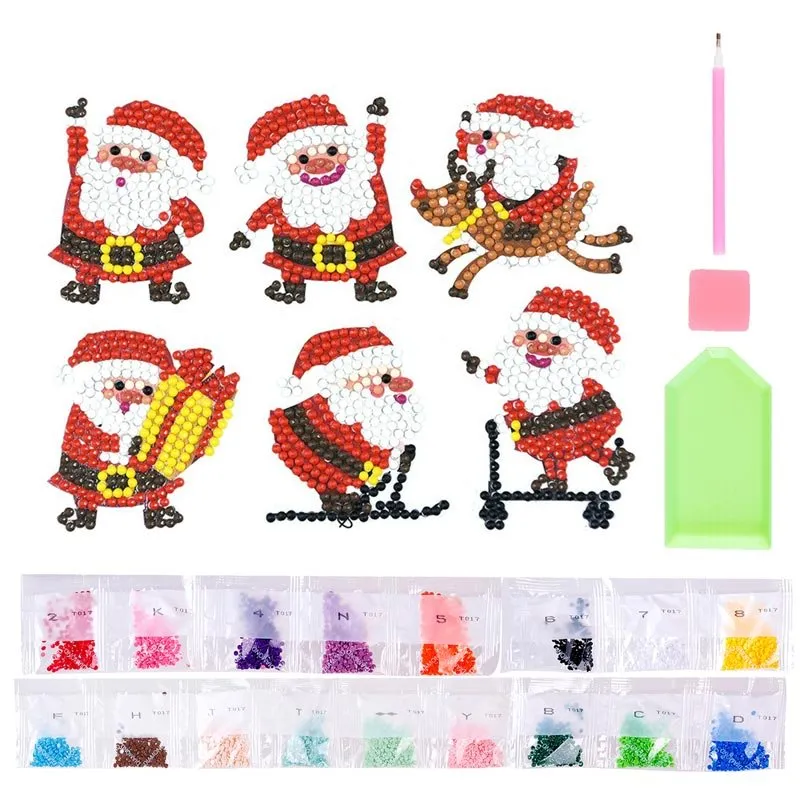 Figured'Art Kerstmannen Diamond Painting Stickers 6 stuks