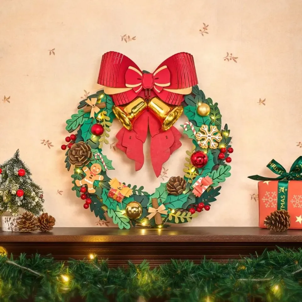 Figured'Art Kerstkrans 3D puzzel hout 252 stukjes met LED