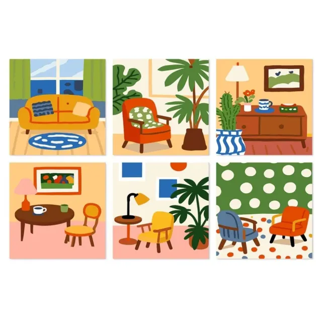 Figured'Art Charmante Kamers mini schilderen op nummer 20x20cm 6 stuks