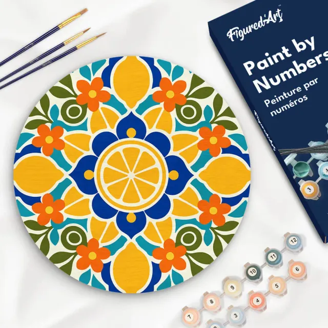 Figured'Art Citrusmandala schilderen op nummer houten schijf 30 cm