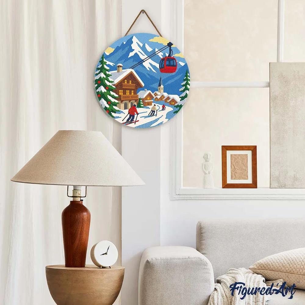 Figured'Art Wintervakantie Alpen diamond painting schijf 30cm