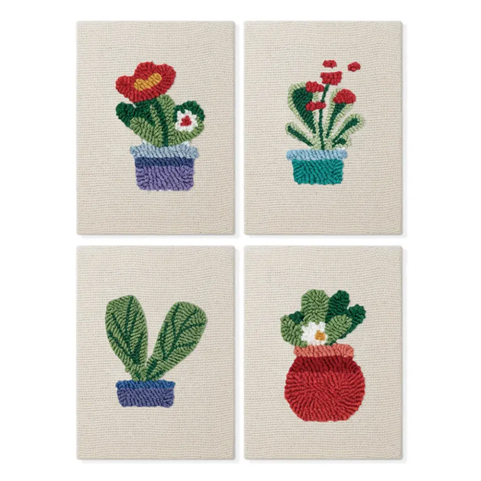 Figured'Art Thuis Tuin Sfeer punch needle set 4 stuks 15x20 cm