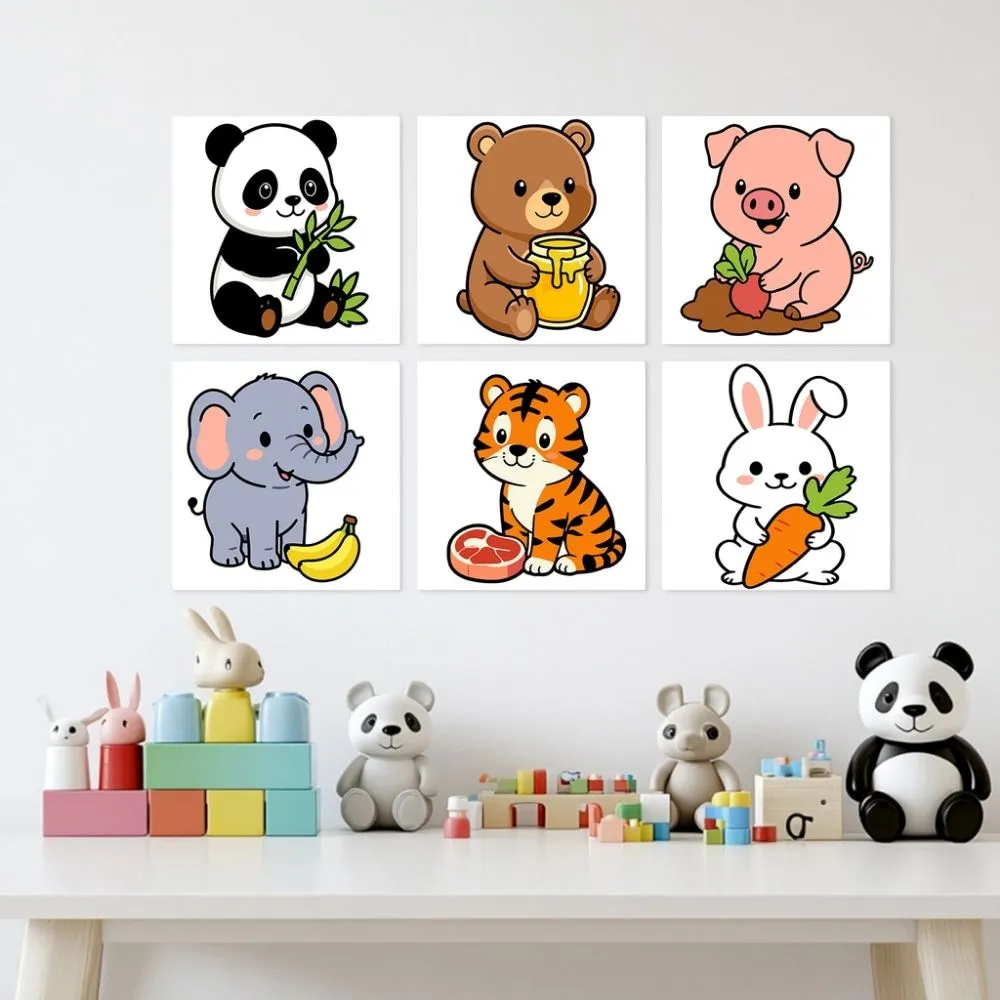 Figured'Art Mini Serie Schattig en hongerig schilderen op nummer 20x20cm 6 stuks