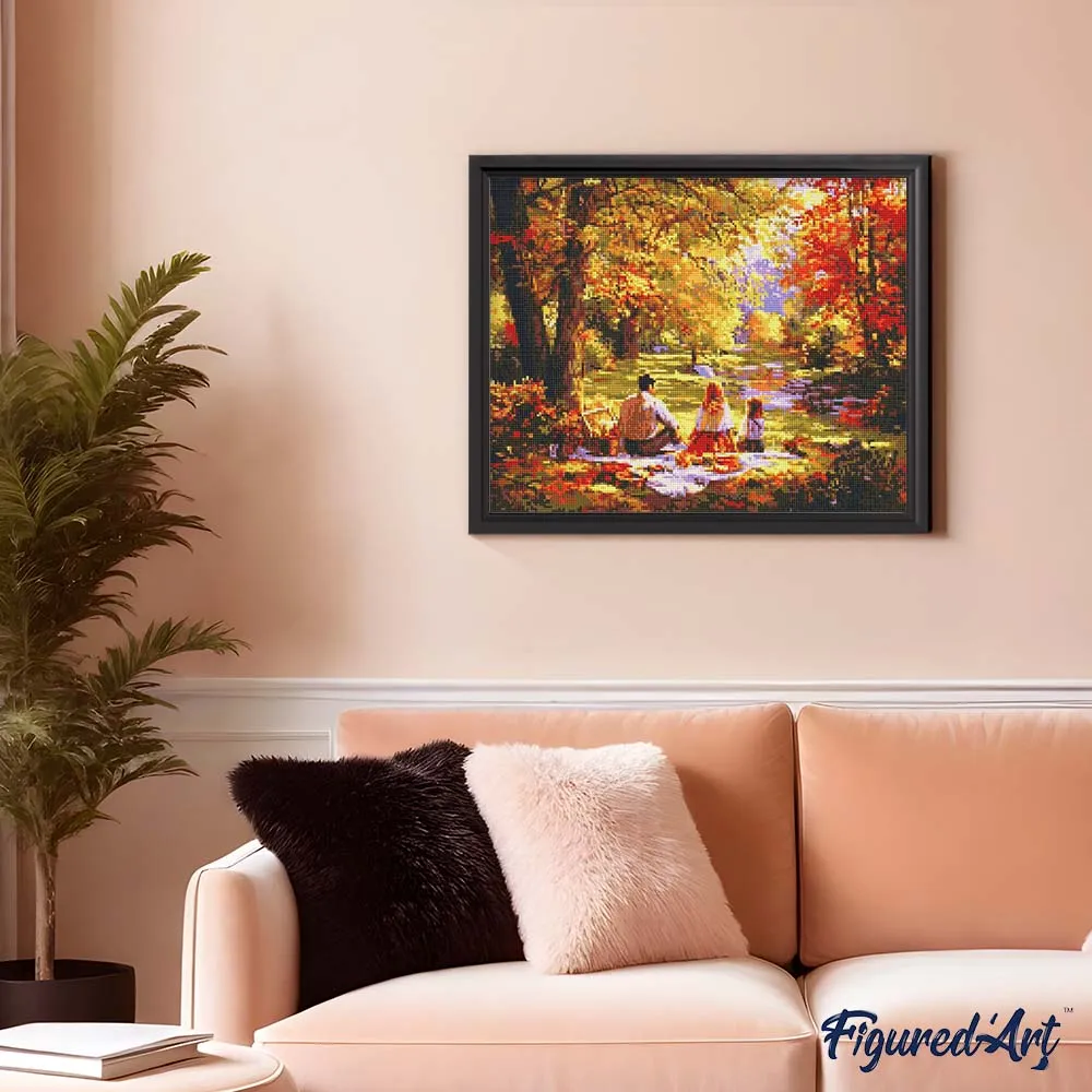 Figured'Art Herfstpicknick met familie diamond painting 40x50 cm vierkant