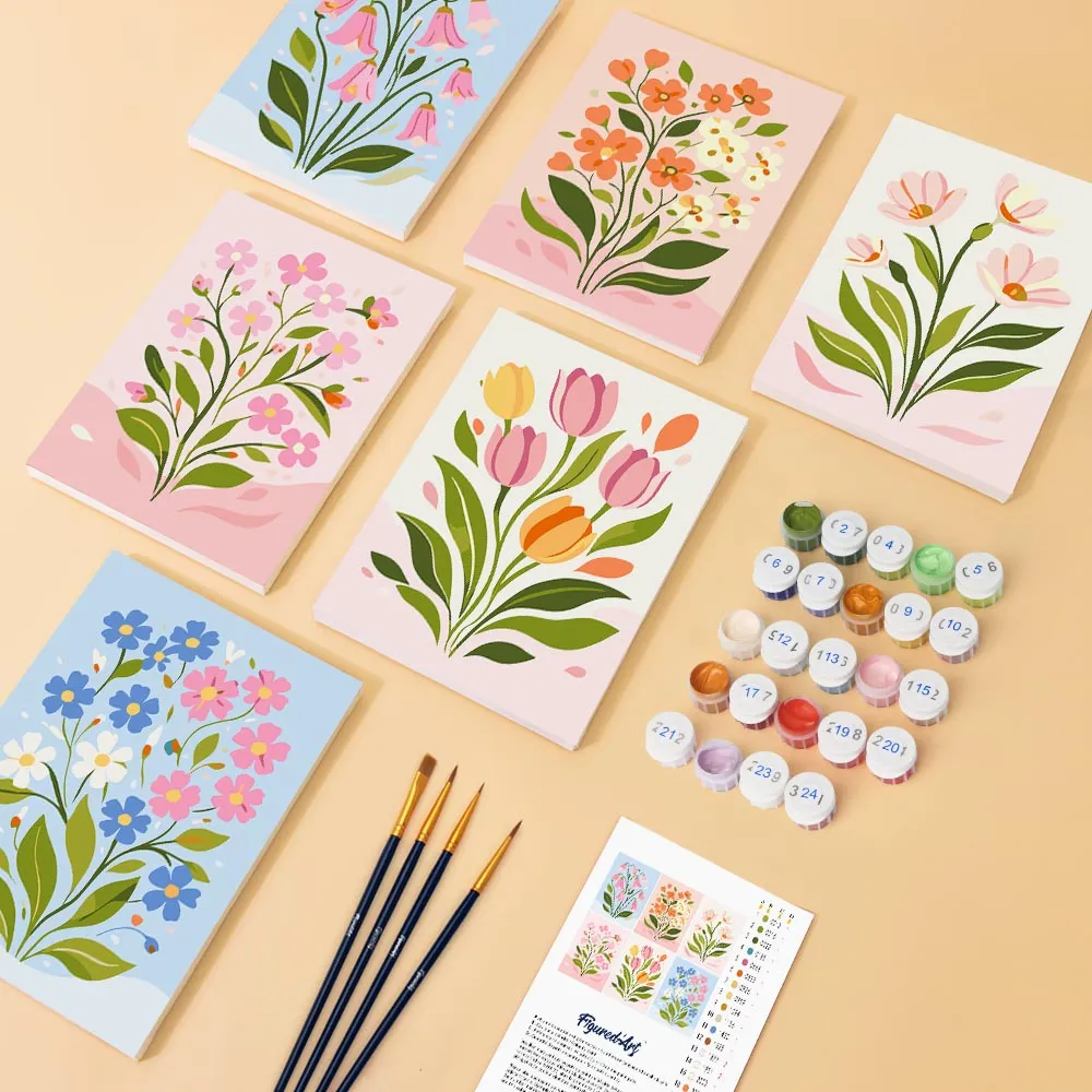 Figured'Art Pastelbloemen mini schilderen op nummer 15x20 6 stuks
