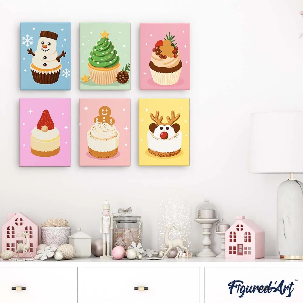 Figured'Art Mini Kerstcupcakes schilderen op nummer 6x 15x20 cm