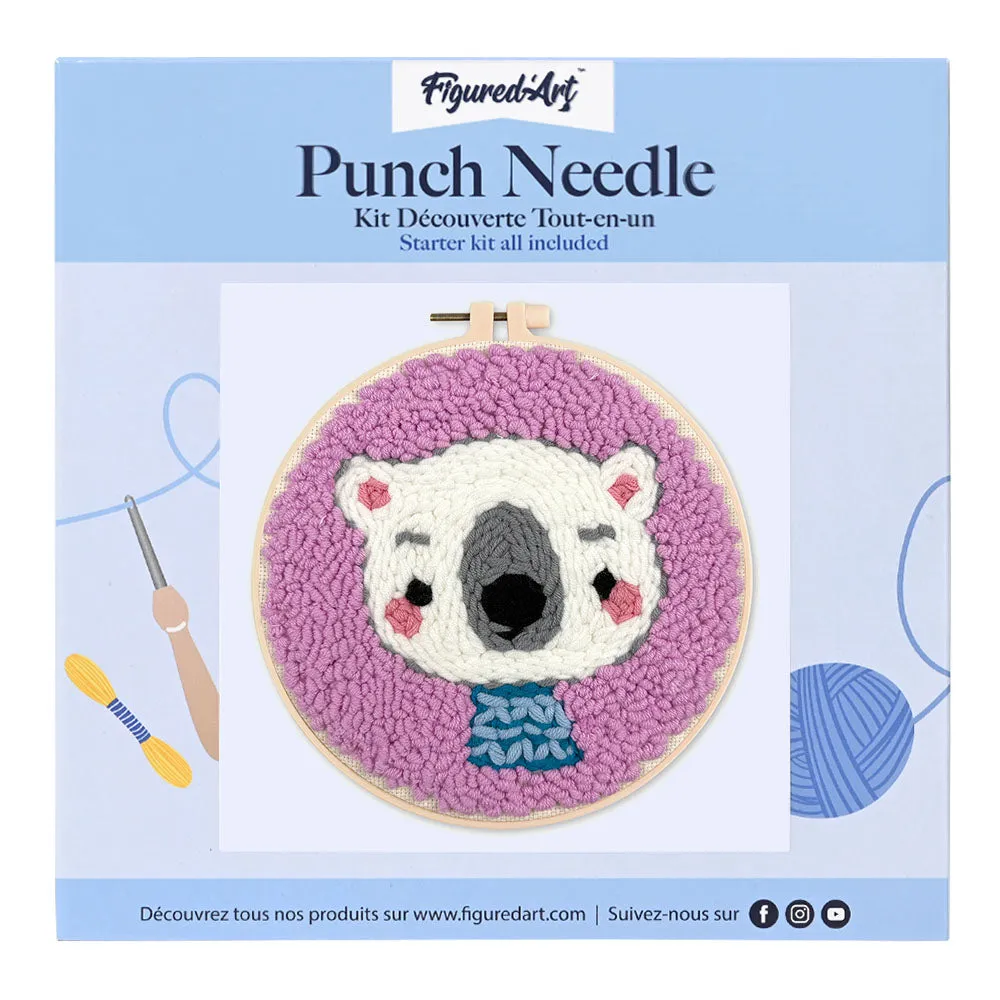 Figured'Art Schattige Koala punch needle pakket 20 cm wol