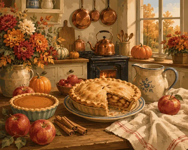 Figured'Art Herfstse Keuken diamond painting 40x50 cm taarten