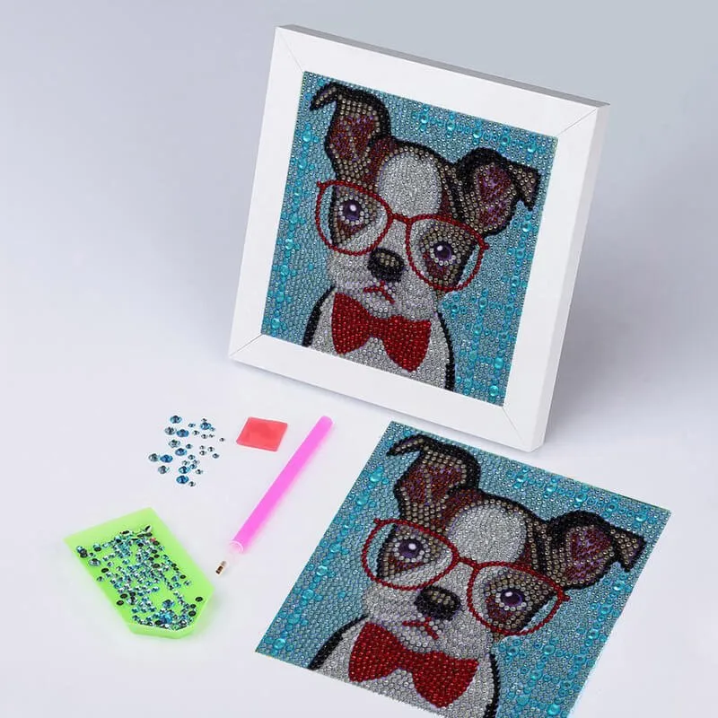 Figured'Art Hond met Fotolijst diamond painting kinderen 15x15 cm