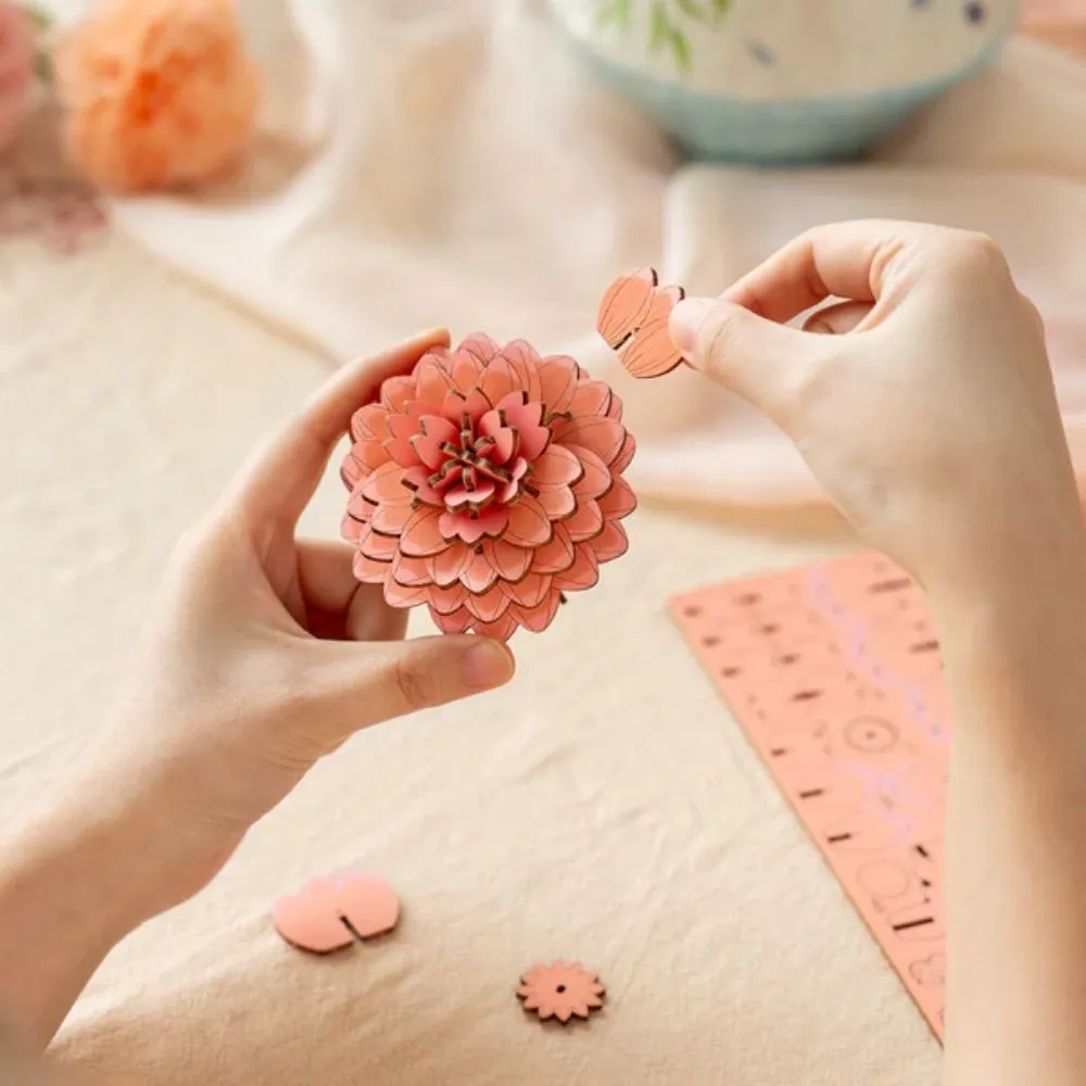Figured'Art Roze Dahlia 3D Puzzel Hout 93 stukjes decoratie