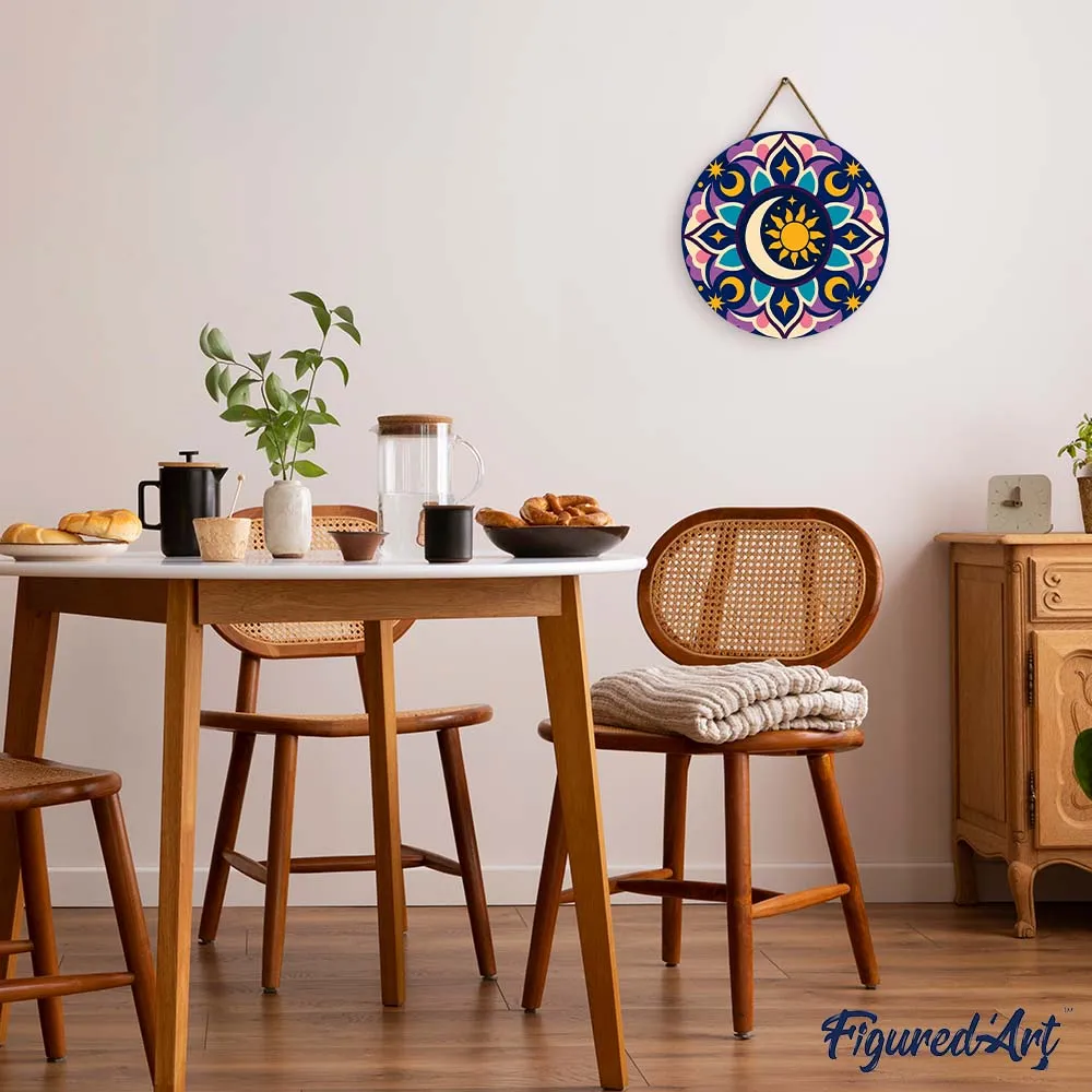 Figured'Art Hemelse Mandala schilderen op nummer houten schijf 30 cm