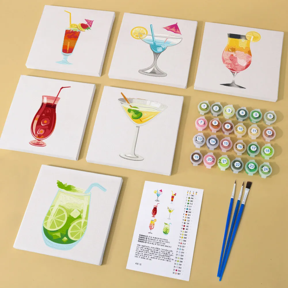 Figured'Art Mini Muurkunst van Cocktails schilderen op nummer 6 stuks 15x15cm