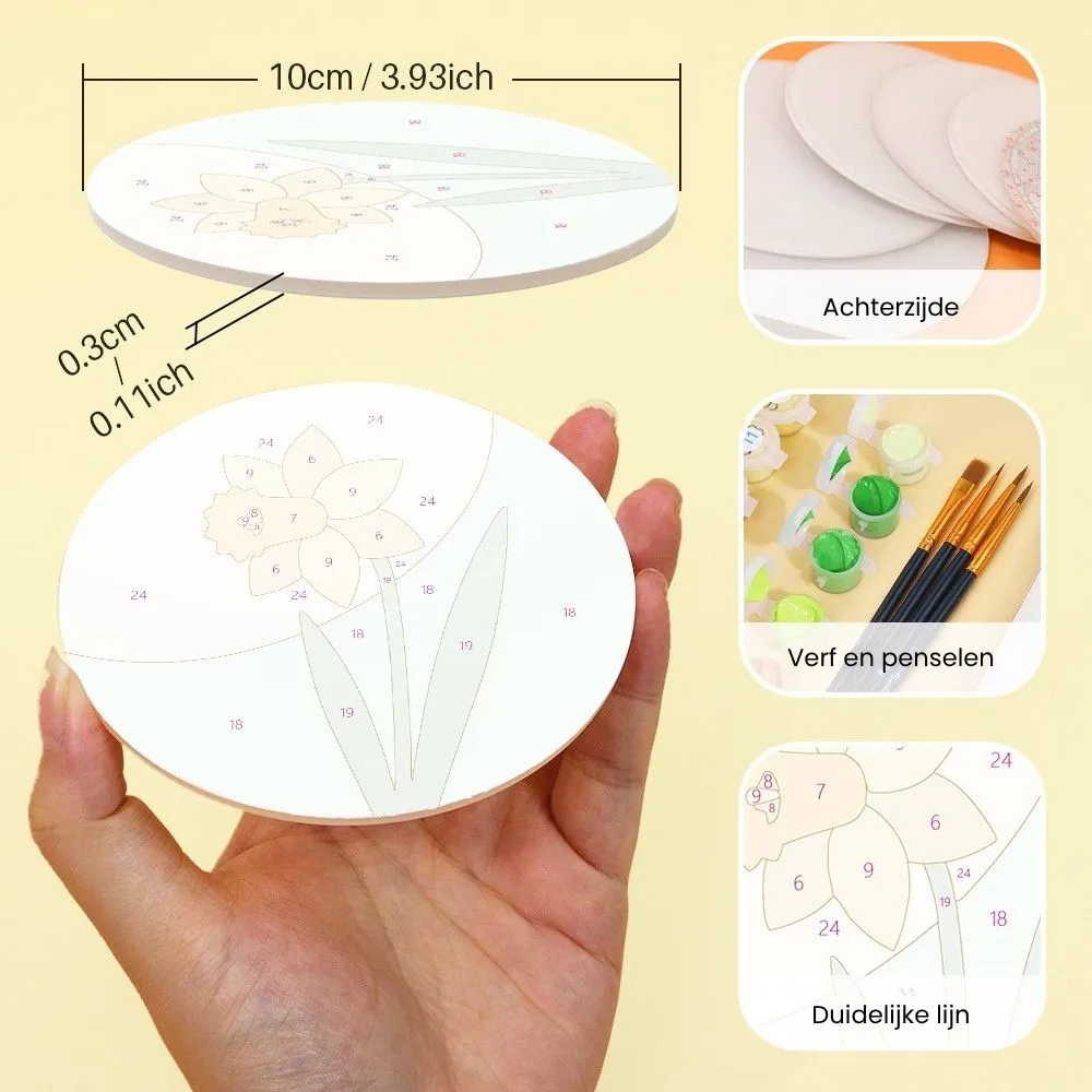Figured'Art Lentebloesems onderzetters schilderen op nummer 10cm 6st