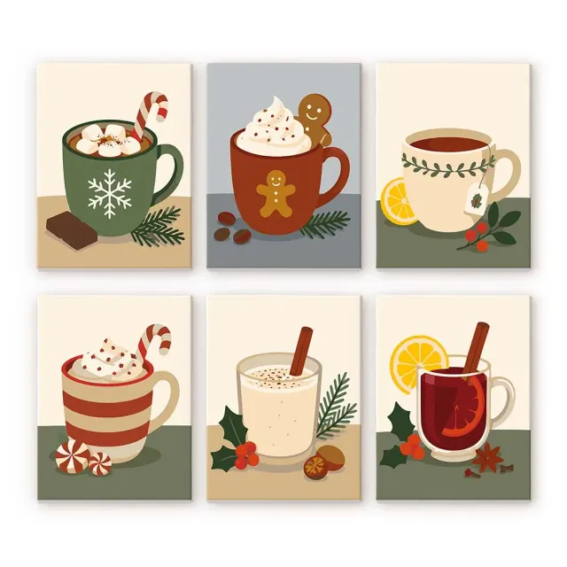 Figured'Art Gezellige Winterdranken mini schilderen op nummer 6 stuks