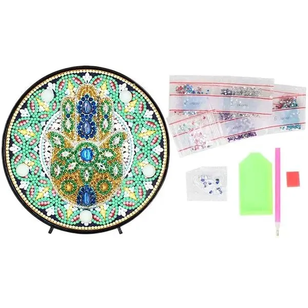 Figured'Art Hamsa-Hand Diamond Painting LED-Lamp 15 cm