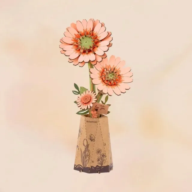 Figured'Art Lichtoranje gerbera 3D puzzel hout 105 stuks
