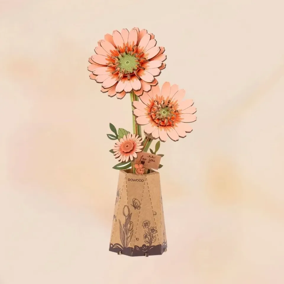 Figured'Art Lichtoranje gerbera 3D puzzel hout 105 stuks