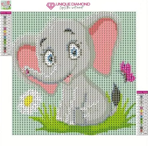 Figured'Art Olifant met Fotolijst diamond painting 15x15cm rond