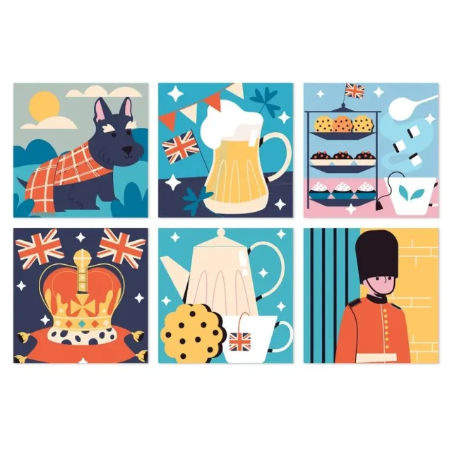 Figured'Art Britse Iconen schilderen op nummer 20x20 cm 6 stuks