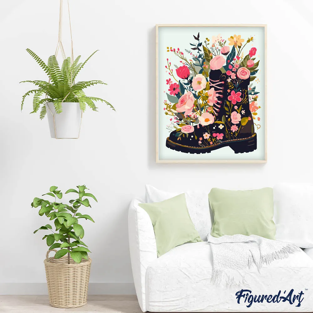 Figured'Art Laarzen met wilde bloemen schilderen op nummer 40x50