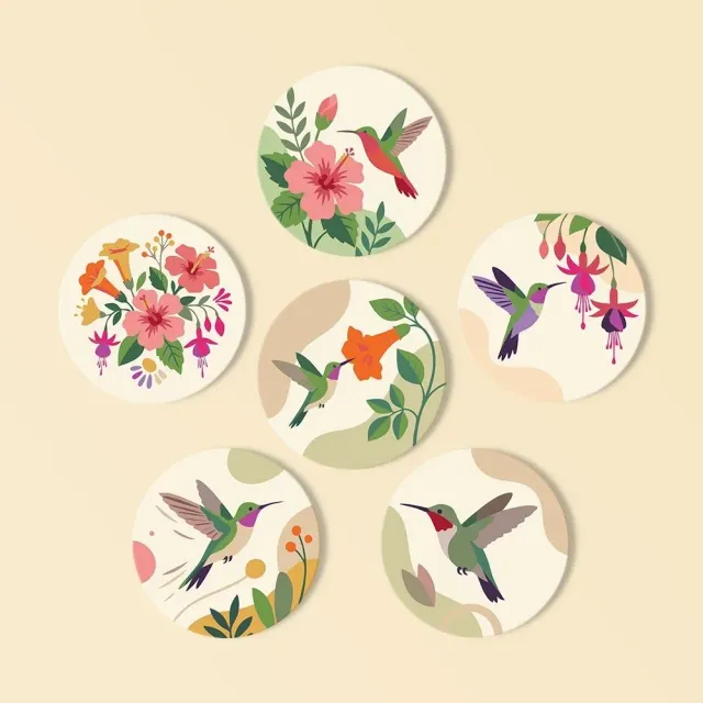 Figured'Art Dans van Kolibries onderzetters schilderen 10cm 6 stuks