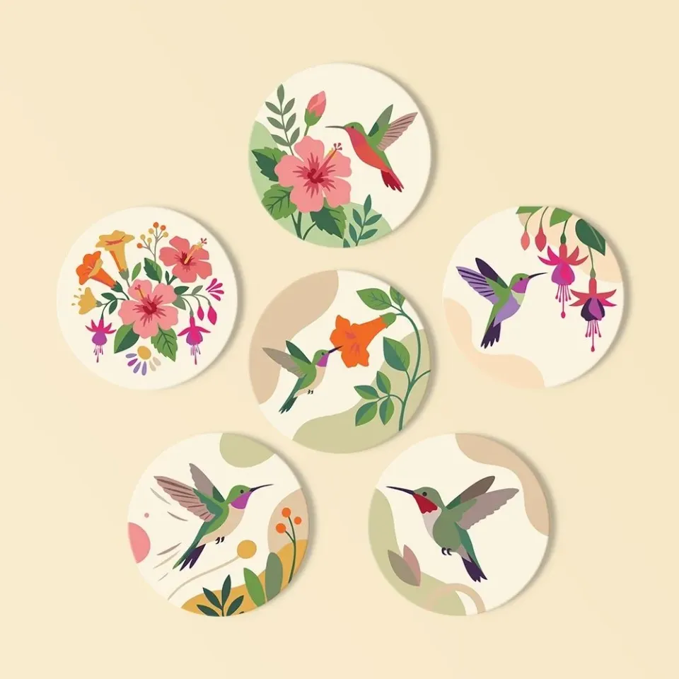 Figured'Art Dans van Kolibries onderzetters schilderen 10cm 6 stuks