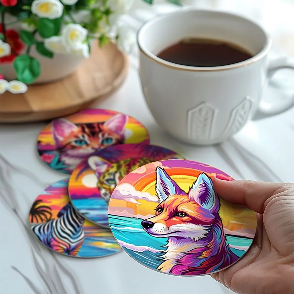 Figured'Art Fauna Pop Art schilderen op nummer onderzetters 10cm 6st