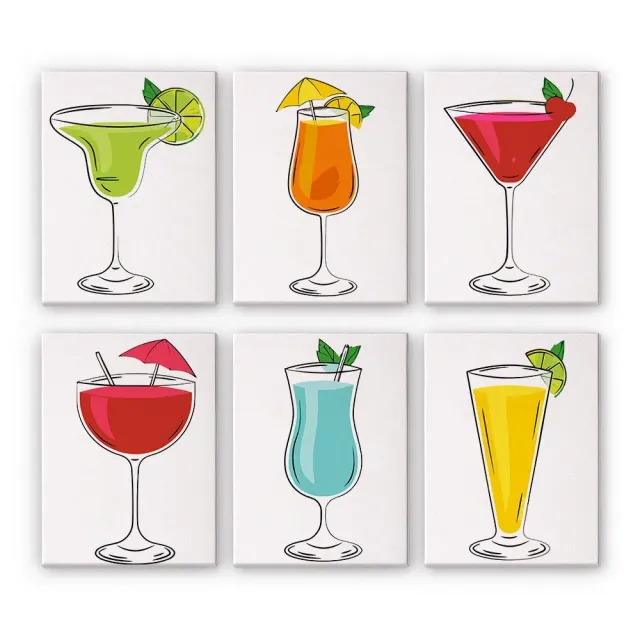 Figured'Art Klassieke Cocktails schilderen op nummer 15x20 cm 6 stuks