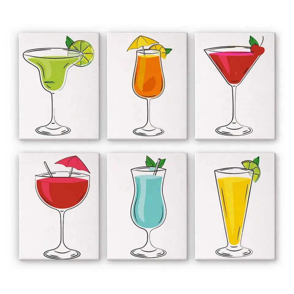 Figured'Art Klassieke Cocktails schilderen op nummer 15x20 cm 6 stuks