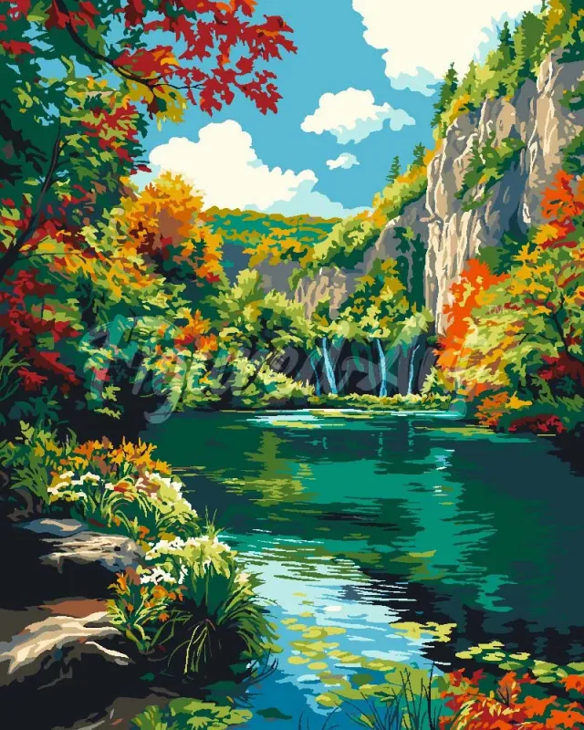 Figured'Art Smaragdmeer herfst schilderen op nummer 40x50 landschap