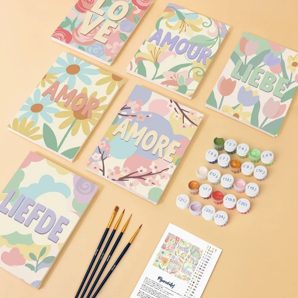 Figured'Art Bloemenliefde 2 mini schilderen op nummer 6 stuks