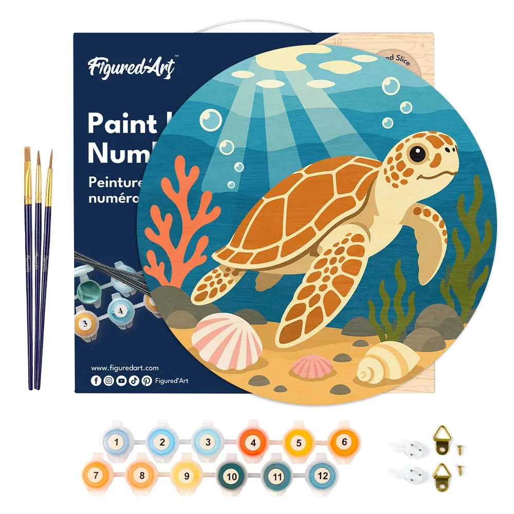 Figured'Art Schildpad houten schijf schilderen op nummer diameter 30 cm